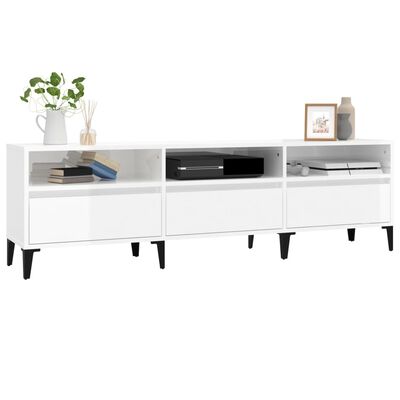 vidaXL Mobile Porta TV Bianco Lucido 150x30x44,5 cm Legno Multistrato