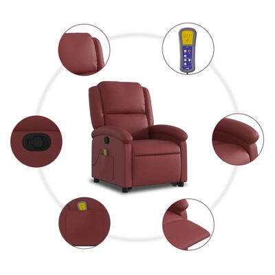 vidaXL Poltrona Alzapersone Massaggi Reclinabile Rosso Vino Similpelle