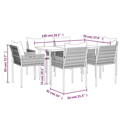 vidaXL Set Pranzo da Giardino 7 pz con Cuscini in Polyrattan e Acciaio