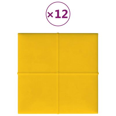 vidaXL Pannelli Murali 12 pz Gialli 30x30 cm Velluto 1,08 m²