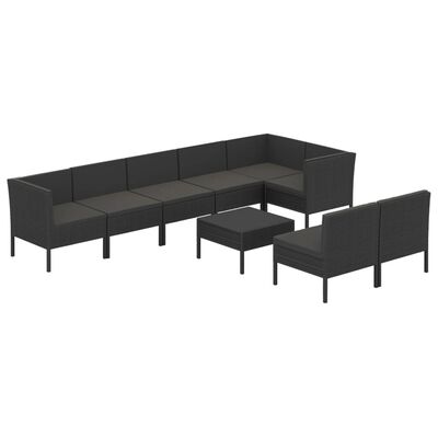 vidaXL Set Divani da Giardino 9 pz con Cuscini in Polyrattan Nero