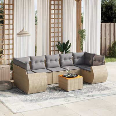 vidaXL Set Divano da Giardino 8 pz con Cuscini Beige in Polyrattan