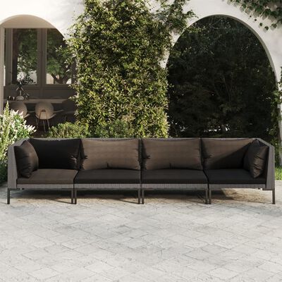 vidaXL Set Divani da Giardino 4 pz con Cuscini Polyrattan Grigio Scuro