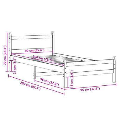 vidaXL Letto senza Materasso Bianco 90x200 cm Legno Massello di Pino