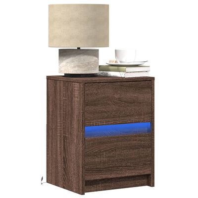 vidaXL Comodino con Luci LED Rovere Marrone in Legno Multistrato