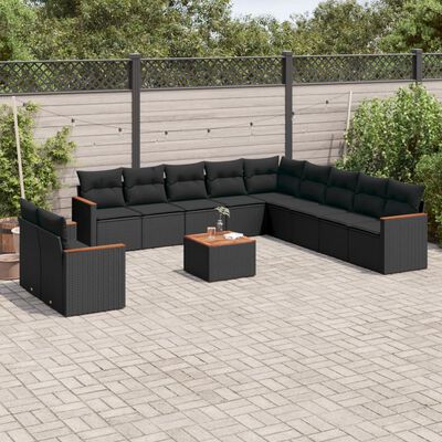 vidaXL Set Divani da Giardino 12 pz con Cuscini Nero in Polyrattan