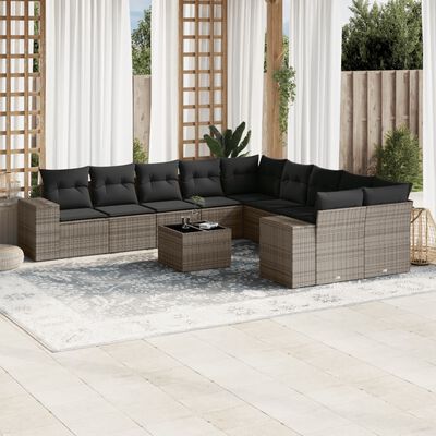 vidaXL Set Divani da Giardino 11 pz con Cuscini in Polyrattan Grigio