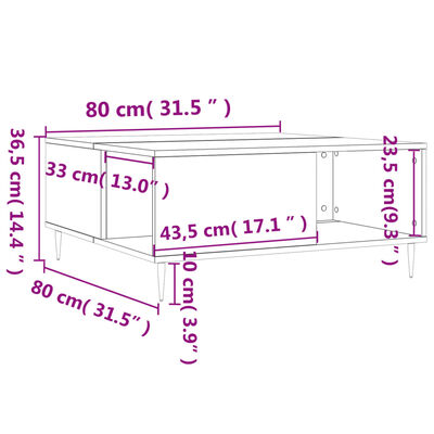 vidaXL Tavolino Salotto Rovere Marrone 80x80x36,5 cm Legno Multistrato