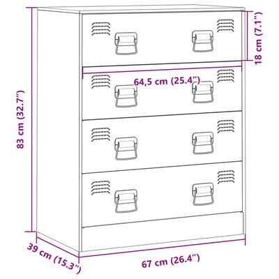 vidaXL Credenza Giallo Senape 67x39x83 cm in Acciaio