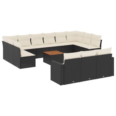 vidaXL Set Divani da Giardino 14pz con Cuscini in Polyrattan Nero