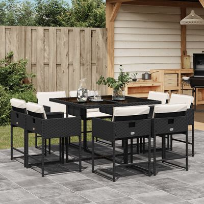 vidaXL Set da Pranzo da Giardino 9 pz con Cuscini Nero in Polyrattan