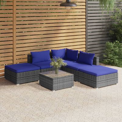 vidaXL Set Divani da Giardino 6 pz con Cuscini in Polyrattan Grigio