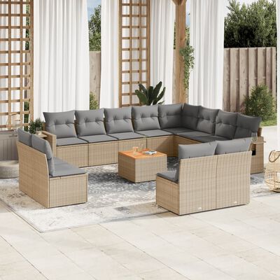 vidaXL Set Divano da Giardino 13 pz con Cuscini Beige Misto Polyrattan