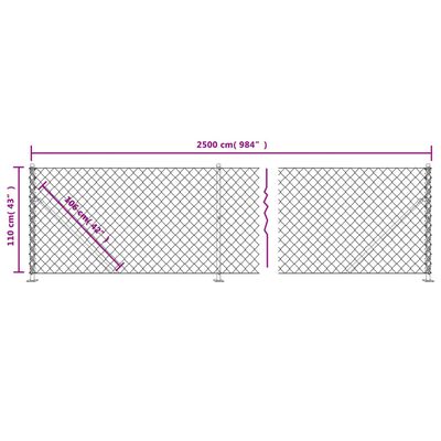 vidaXL Recinzione a Rete con Flangia Antracite 1,1x25 m