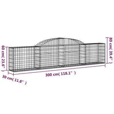 vidaXL Cesti Gabbioni ad Arco 17 pz 300x30x60/80 cm Ferro Zincato