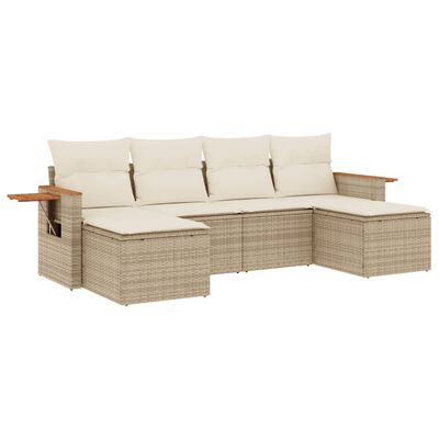 vidaXL Set Divano da Giardino 6 pz con Cuscini Beige in Polyrattan