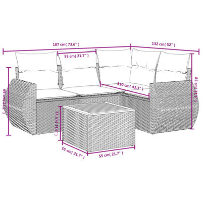 vidaXL Set Divano da Giardino 5 pz con Cuscini Grigio in Polyrattan