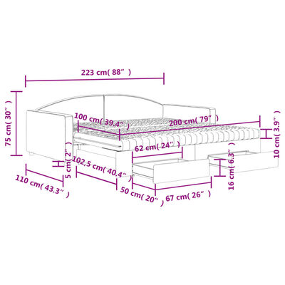 vidaXL Divano Letto Estraibile con Cassetti Crema 100x200cm in Tessuto