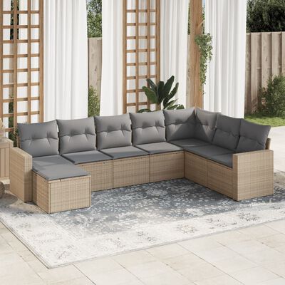 vidaXL Set Divano da Giardino 8 pz con Cuscini Beige in Polyrattan