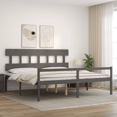 vidaXL Letto per Anziani con Testiera Grigio 200x200 cm Legno Massello