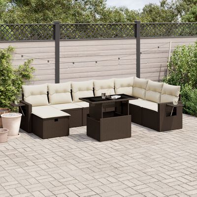 vidaXL Set Divani da Giardino 9pz con Cuscini Marrone in Polyrattan