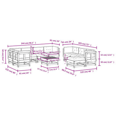 vidaXL Set Divani da Giardino 10 pz con Cuscini in Legno Massello