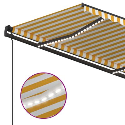 vidaXL Tenda da Sole Retrattile Manuale con LED 5x3,5 m Gialla Bianca