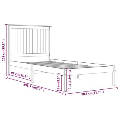 vidaXL Giroletto in Legno Massello Nero 75x190 cm Small Single