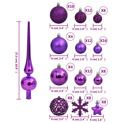 vidaXL Set Palline di Natale 111 pz Viola in Polistirene