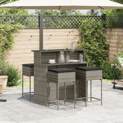 vidaXL Set Bar da Giardino 5 pz con Cuscini in Polyrattan Grigio