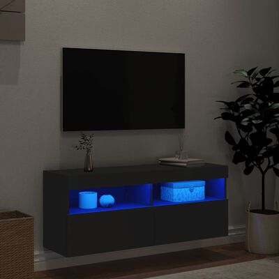 vidaXL Mobile TV a Parete con Luci LED Nero 100x30x40 cm