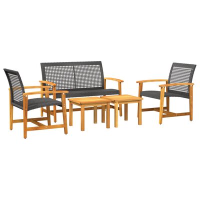 vidaXL Set Salotto da Giardino 5 pz Nero in Polyrattan e Legno Acacia