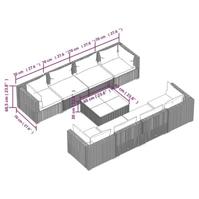 vidaXL Set Divani da Giardino 9 pz con Cuscini in Polyrattan Nero