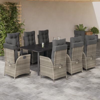 vidaXL Set Pranzo da Giardino 9pz con Cuscini Grigio Chiaro Polyrattan