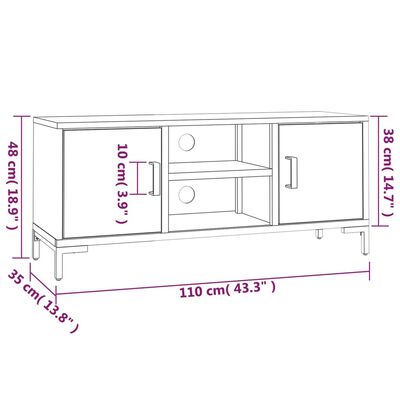 vidaXL Mobile TV Nero 110x35x48 cm in Legno Massello di Pino