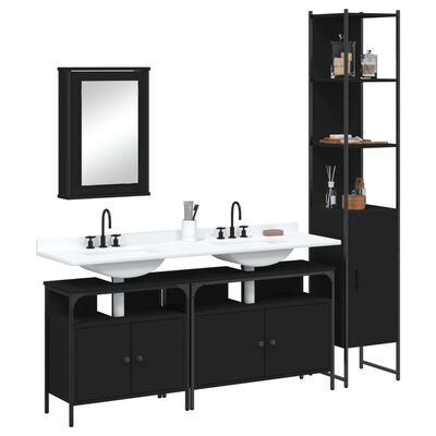 vidaXL Set Mobili da Bagno 4 pz Nero in Legno Multistrato