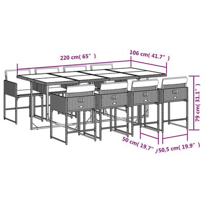 vidaXL Set da Pranzo da Giardino 9 pz con Cuscini Nero in Polyrattan