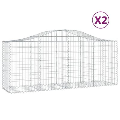 vidaXL Cesti Gabbioni ad Arco 2 pz 200x50x80/100 cm Ferro Zincato