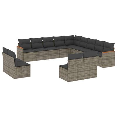 vidaXL Set Divani da Giardino 13 pz con Cuscini Grigio in Polyrattan