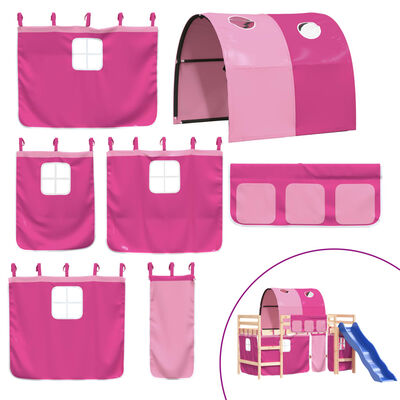 vidaXL Letto a Soppalco con Tunnel Bambini Rosa 90x200cm Massello Pino