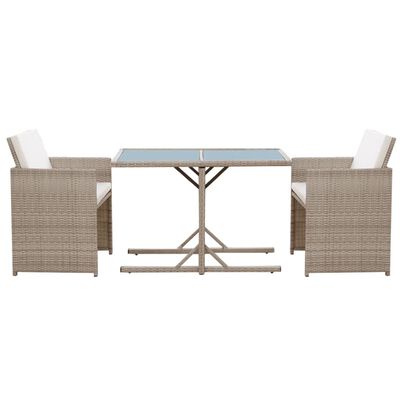 vidaXL Set da Bistrot 3 pz con Cuscini in Polyrattan Beige