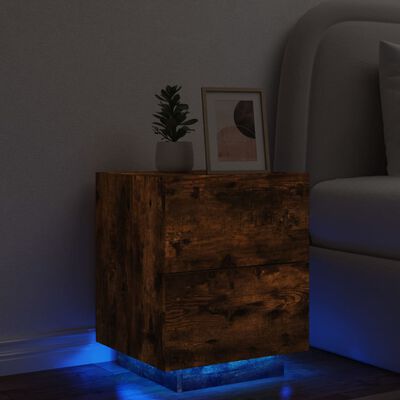 vidaXL Comodino con Luci LED Rovere Fumo in Legno Multistrato