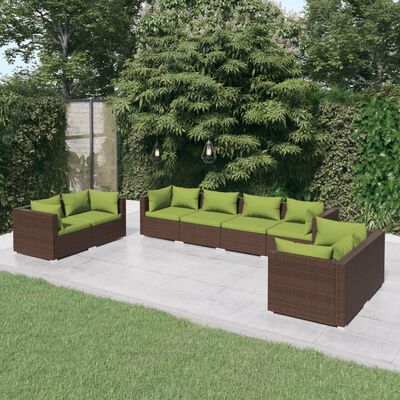 vidaXL Set Divani da Giardino 8 pz con Cuscini in Polyrattan Marrone