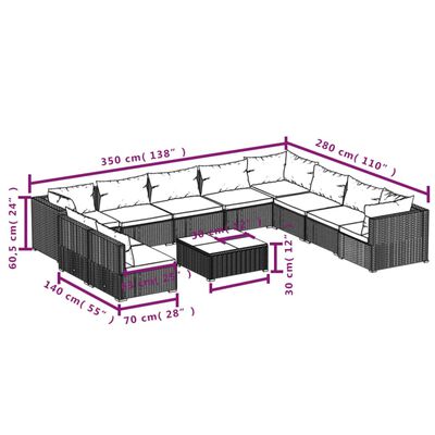 vidaXL Set Divani da Giardino 11 pz con Cuscini in Polyrattan Marrone