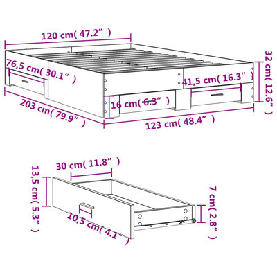 vidaXL Giroletto Cassetti Grigio Sonoma 120x200 cm Legno Multistrato