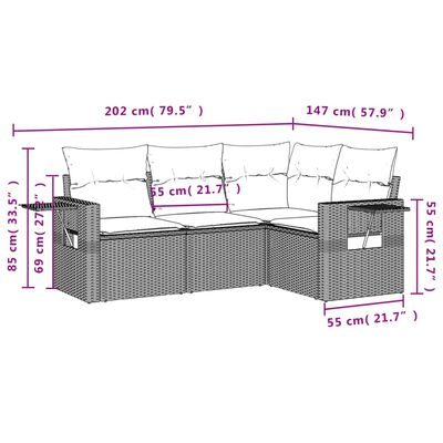 vidaXL Set Divano da Giardino 4 pz con Cuscini Beige in Polyrattan