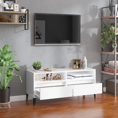 vidaXL Mobile Porta TV Bianco Lucido 100x34,5x44,5cm Legno Multistrato