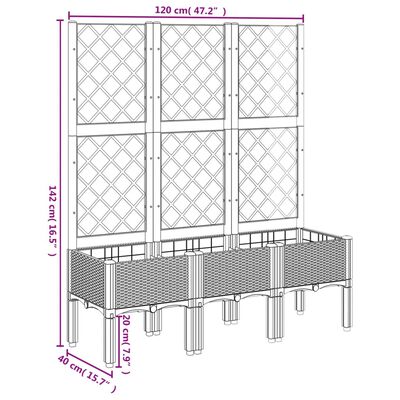 vidaXL Fioriera da Giardino con Traliccio Marrone 120x40x142 cm in PP