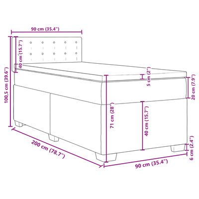 vidaXL Giroletto a Molle con Materasso Grgio 90x200 cm in Similpelle