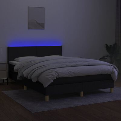 vidaXL Letto a Molle con Materasso e LED Nero 140x200 cm in Tessuto